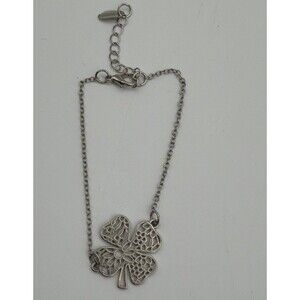 Yves Rocher Silver Tone Four Leaf Clover Charm Bracelet Adjustable Chain